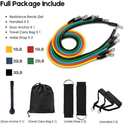 Exercise Band Set of 11 Pcs|جموعة أشرطة التمارين الرياضية من 11 قطعة
